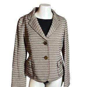 Talbots Women Cream Brown Herringbone Tweed 2 Button Blazer Sz 10P Lined Wool